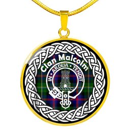 Malcolm Tartan Crest Clan Scotland Tartan Plaid Circle Pendant Necklace Jewelry Gift For Women