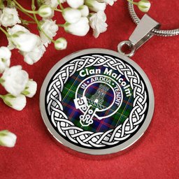 Malcolm Tartan Crest Clan Scotland Tartan Plaid Circle Pendant Necklace Jewelry Gift For Women