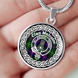 Malcolm Tartan Crest Clan Scotland Tartan Plaid Circle Pendant Necklace Jewelry Gift For Women