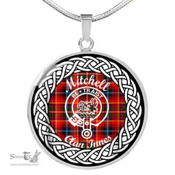 Mitchell Tartan Crest Clan Scotland Tartan Plaid Circle Pendant Necklace Jewelry Gift For Women