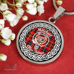 Mitchell Tartan Crest Clan Scotland Tartan Plaid Circle Pendant Necklace Jewelry Gift For Women