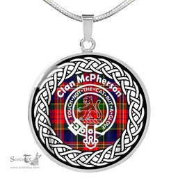 McPherson Tartan Crest Clan Scotland Tartan Plaid Circle Pendant Necklace Jewelry Gift For Women