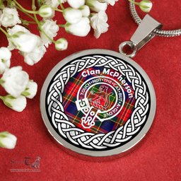 McPherson Tartan Crest Clan Scotland Tartan Plaid Circle Pendant Necklace Jewelry Gift For Women