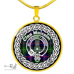 Malcolm Tartan Crest Clan Scotland Tartan Plaid Circle Pendant Necklace Jewelry Gift For Women