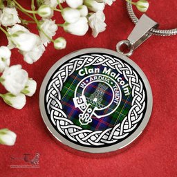 Malcolm Tartan Crest Clan Scotland Tartan Plaid Circle Pendant Necklace Jewelry Gift For Women