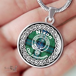 Nixon Tartan Crest Clan Scotland Tartan Plaid Circle Pendant Necklace Jewelry Gift For Women