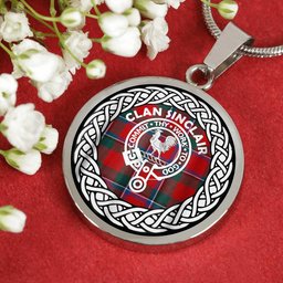 Sinclair Tartan Crest Clan Scotland Tartan Plaid Circle Pendant Necklace Jewelry Gift For Women