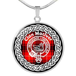 Maclver Tartan Crest Clan Scotland Tartan Plaid Circle Pendant Necklace Jewelry Gift For Women
