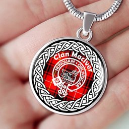 Maclver Tartan Crest Clan Scotland Tartan Plaid Circle Pendant Necklace Jewelry Gift For Women