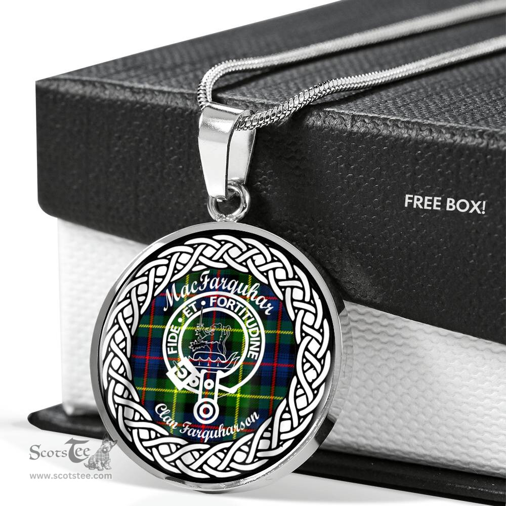 MacFarquhar Tartan Crest Clan Scotland Tartan Plaid Circle Pendant Necklace Jewelry Gift For Women
