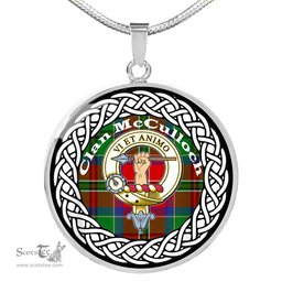 McCulloch Tartan Crest Clan Scotland Tartan Plaid Circle Pendant Necklace Jewelry Gift For Women