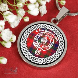 Robertson Tartan Crest Clan Scotland Tartan Plaid Circle Pendant Necklace Jewelry Gift For Women