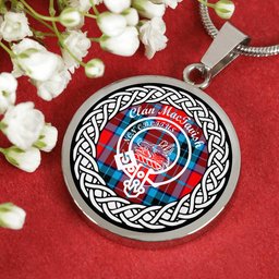 MacTavish Tartan Crest Clan Scotland Tartan Plaid Circle Pendant Necklace Jewelry Gift For Women