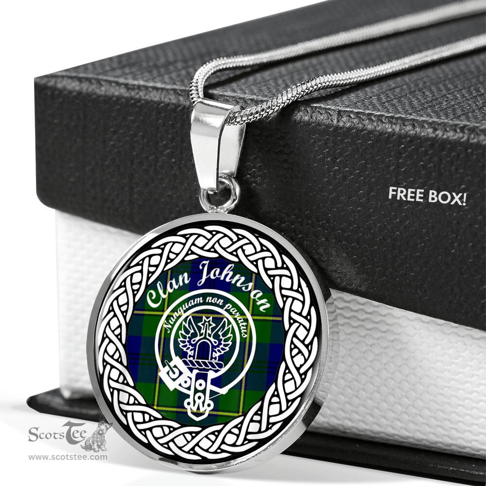 Johnson Tartan Crest Clan Scotland Tartan Plaid Circle Pendant Necklace Jewelry Gift For Women