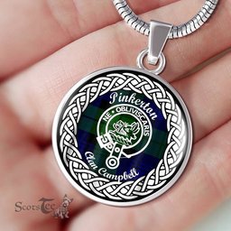 Pinkerton Tartan Crest Clan Scotland Tartan Plaid Circle Pendant Necklace Jewelry Gift For Women