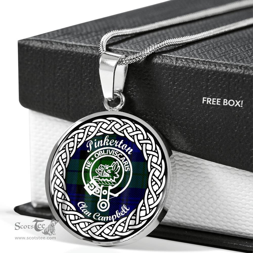 Pinkerton Tartan Crest Clan Scotland Tartan Plaid Circle Pendant Necklace Jewelry Gift For Women
