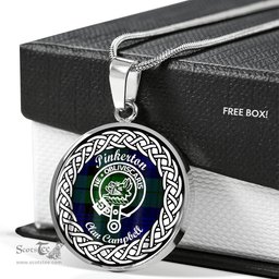 Pinkerton Tartan Crest Clan Scotland Tartan Plaid Circle Pendant Necklace Jewelry Gift For Women