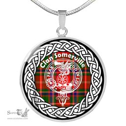 Somerville Tartan Crest Clan Scotland Tartan Plaid Circle Pendant Necklace Jewelry Gift For Women