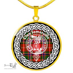 Somerville Tartan Crest Clan Scotland Tartan Plaid Circle Pendant Necklace Jewelry Gift For Women