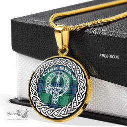 Shaw Tartan Crest Clan Scotland Tartan Plaid Circle Pendant Necklace Jewelry Gift For Women