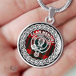 Menzies Tartan Crest Clan Scotland Tartan Plaid Circle Pendant Necklace Jewelry Gift For Women