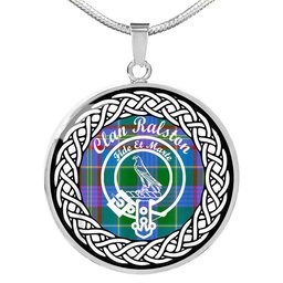 Ralston Tartan Crest Clan Scotland Tartan Plaid Circle Pendant Necklace Jewelry Gift For Women