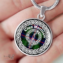 Morrison Tartan Crest Clan Scotland Tartan Plaid Circle Pendant Necklace Jewelry Gift For Women