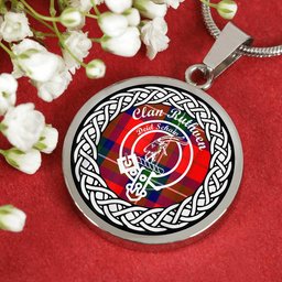 Ruthven Tartan Crest Clan Scotland Tartan Plaid Circle Pendant Necklace Jewelry Gift For Women