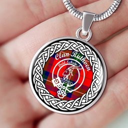 Ruthven Tartan Crest Clan Scotland Tartan Plaid Circle Pendant Necklace Jewelry Gift For Women
