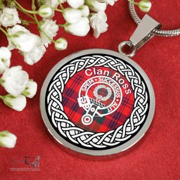 Ross Tartan Crest Clan Scotland Tartan Plaid Circle Pendant Necklace Jewelry Gift For Women
