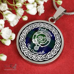Pinkerton Tartan Crest Clan Scotland Tartan Plaid Circle Pendant Necklace Jewelry Gift For Women