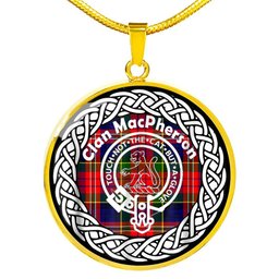 MacPherson Tartan Crest Clan Scotland Tartan Plaid Circle Pendant Necklace Jewelry Gift For Women