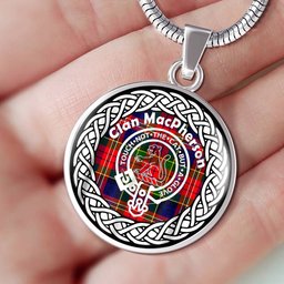 MacPherson Tartan Crest Clan Scotland Tartan Plaid Circle Pendant Necklace Jewelry Gift For Women