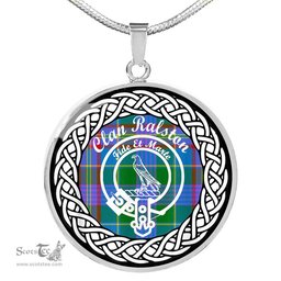 Ralston Tartan Crest Clan Scotland Tartan Plaid Circle Pendant Necklace Jewelry Gift For Women