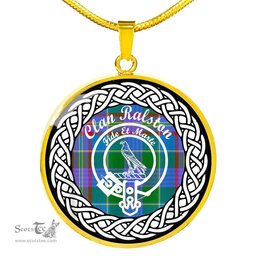 Ralston Tartan Crest Clan Scotland Tartan Plaid Circle Pendant Necklace Jewelry Gift For Women