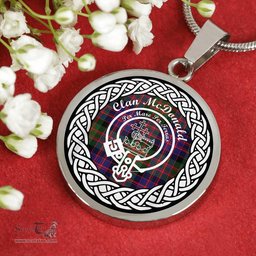 McDonald Tartan Crest Clan Scotland Tartan Plaid Circle Pendant Necklace Jewelry Gift For Women