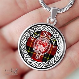 Wallace Tartan Crest Clan Scotland Tartan Plaid Circle Pendant Necklace Jewelry Gift For Women