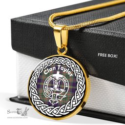 Taylor Tartan Crest Clan Scotland Tartan Plaid Circle Pendant Necklace Jewelry Gift For Women
