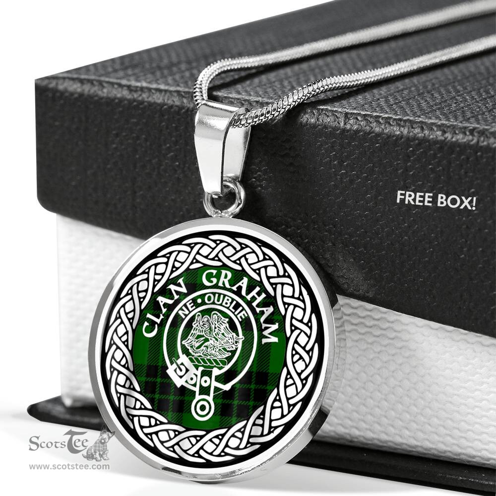 Graham Tartan Crest Clan Scotland Tartan Plaid Circle Pendant Necklace Jewelry Gift For Women