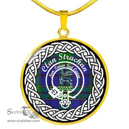 Strachan Tartan Crest Clan Scotland Tartan Plaid Circle Pendant Necklace Jewelry Gift For Women