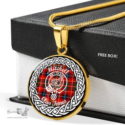 Mitchell Tartan Crest Clan Scotland Tartan Plaid Circle Pendant Necklace Jewelry Gift For Women