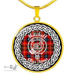 Mitchell Tartan Crest Clan Scotland Tartan Plaid Circle Pendant Necklace Jewelry Gift For Women