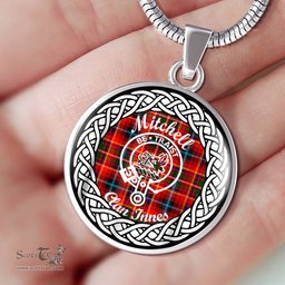 Mitchell Tartan Crest Clan Scotland Tartan Plaid Circle Pendant Necklace Jewelry Gift For Women