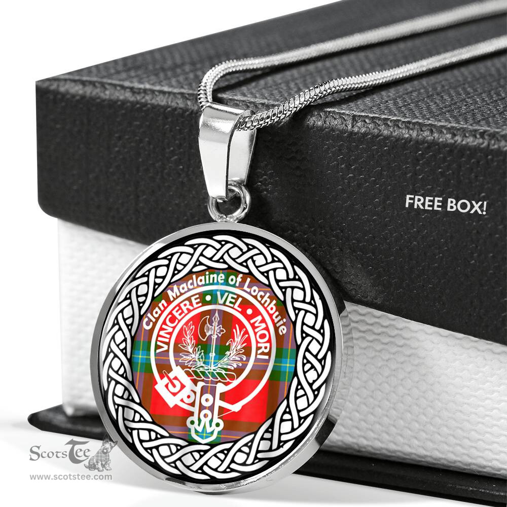 Maclaine Of Lochbuie Tartan Crest Clan Scotland Tartan Plaid Circle Pendant Necklace Jewelry Gift For Women