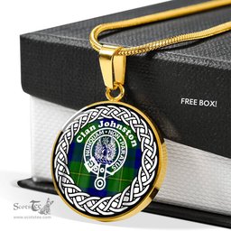 Johnston Tartan Crest Clan Scotland Tartan Plaid Circle Pendant Necklace Jewelry Gift For Women