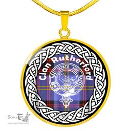 Rutherford Tartan Crest Clan Scotland Tartan Plaid Circle Pendant Necklace Jewelry Gift For Women