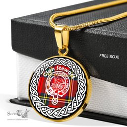 Stewart Tartan Crest Clan Scotland Tartan Plaid Circle Pendant Necklace Jewelry Gift For Women