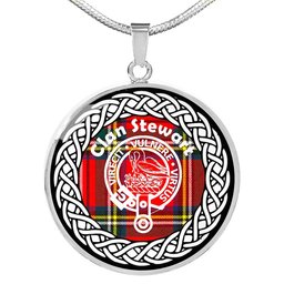 Stewart Tartan Crest Clan Scotland Tartan Plaid Circle Pendant Necklace Jewelry Gift For Women