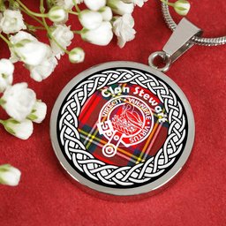 Stewart Tartan Crest Clan Scotland Tartan Plaid Circle Pendant Necklace Jewelry Gift For Women