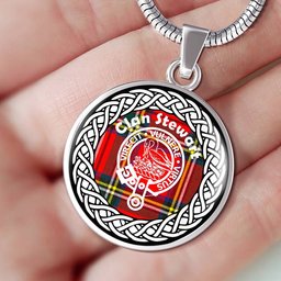 Stewart Tartan Crest Clan Scotland Tartan Plaid Circle Pendant Necklace Jewelry Gift For Women
